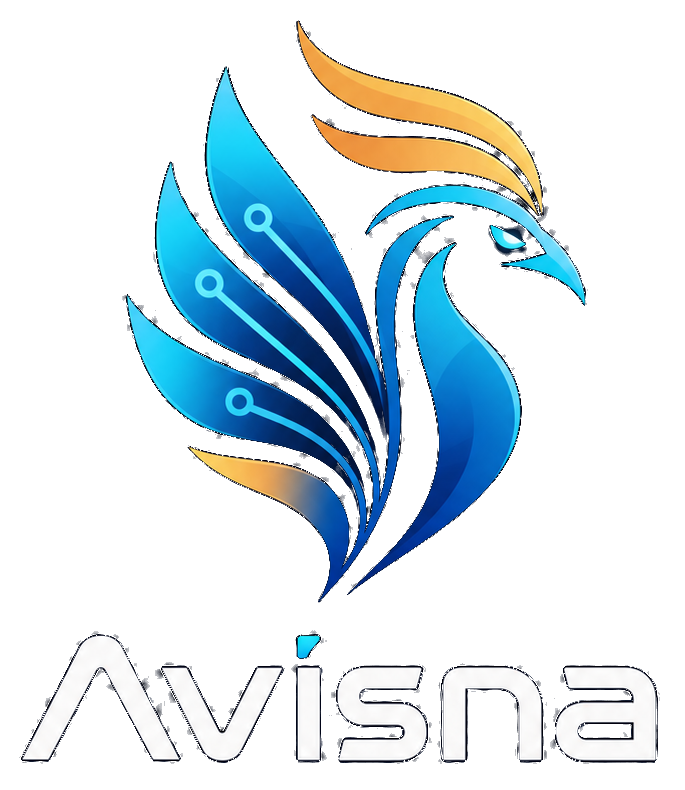 Avisna primary logo: an abstract blue and turquoise bird with two gold crest strokes above the Avisna wordmark